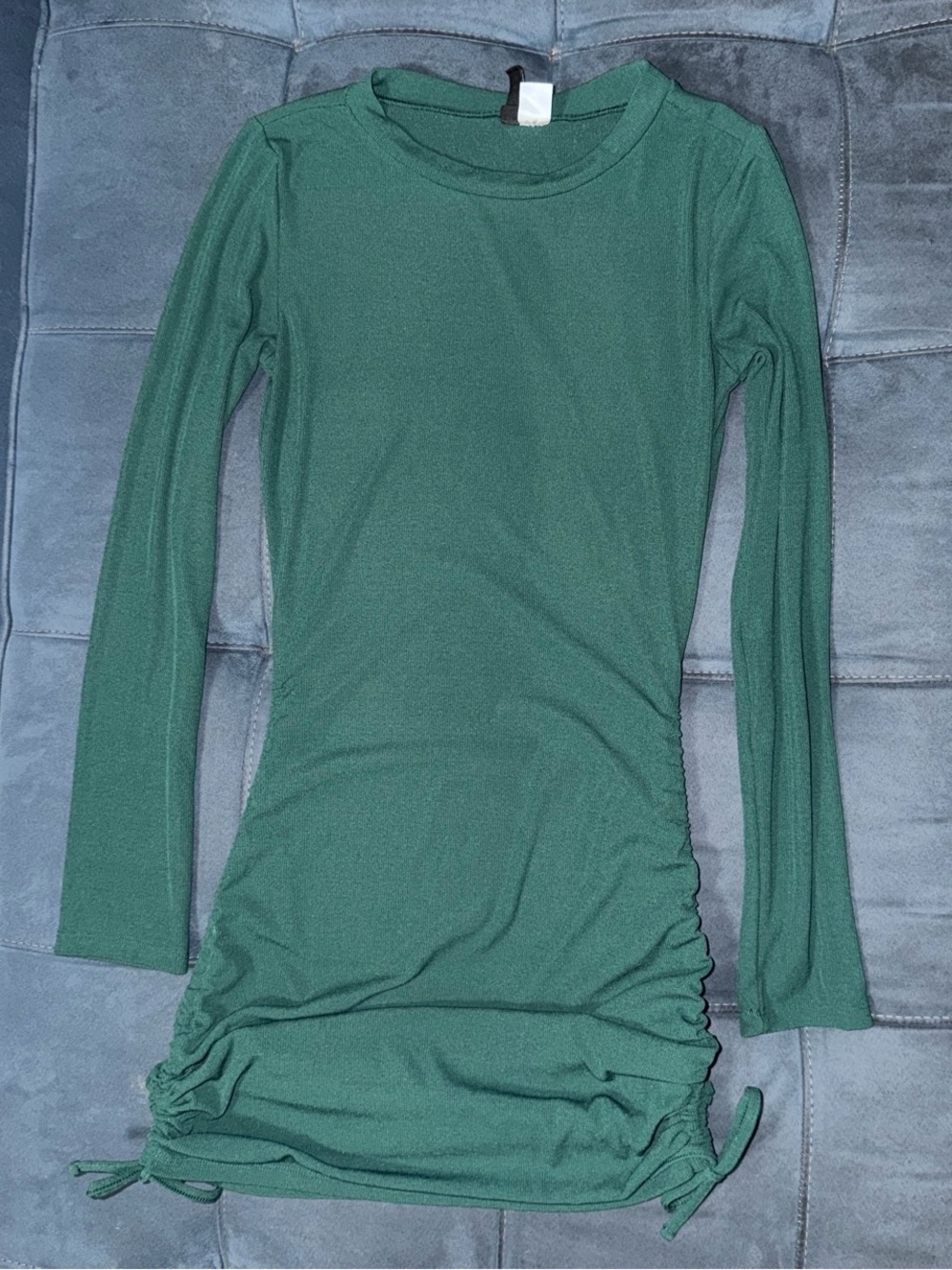 Long Sleeve Green Ruched Dress